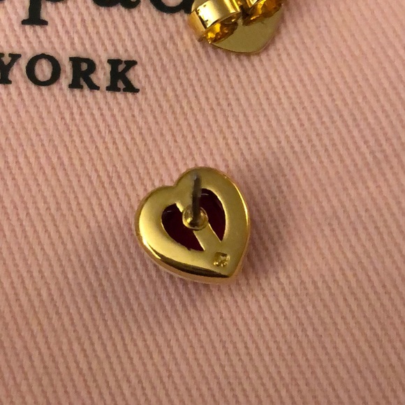 Kate Spade Sweetheart Heart Shaped Stud Earrings White Frame Red CZ Accent NWT - Picture 3 of 14